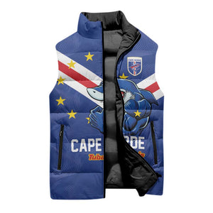 Custom Cape Verde Football Sleeveless Puffer Jacket Tubaroes Azuis Make History