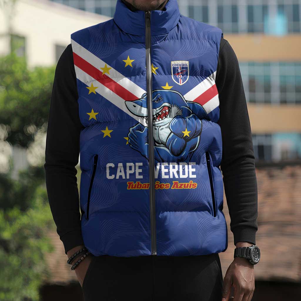 Custom Cape Verde Football Sleeveless Puffer Jacket Tubaroes Azuis Make History