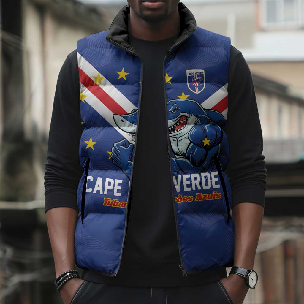 Custom Cape Verde Football Sleeveless Puffer Jacket Tubaroes Azuis Make History