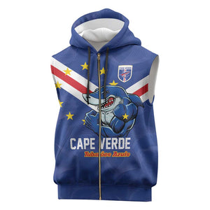 Custom Cape Verde Football Sleeveless Zip Hoodie Tubaroes Azuis Make History - African Pride
