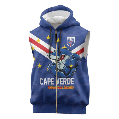 Custom Cape Verde Football Sleeveless Zip Hoodie Tubaroes Azuis Make History - African Pride