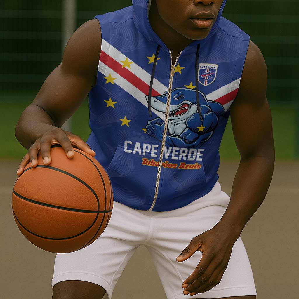 Custom Cape Verde Football Sleeveless Zip Hoodie Tubaroes Azuis Make History - African Pride