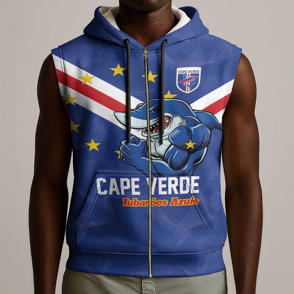 Custom Cape Verde Football Sleeveless Zip Hoodie Tubaroes Azuis Make History - African Pride