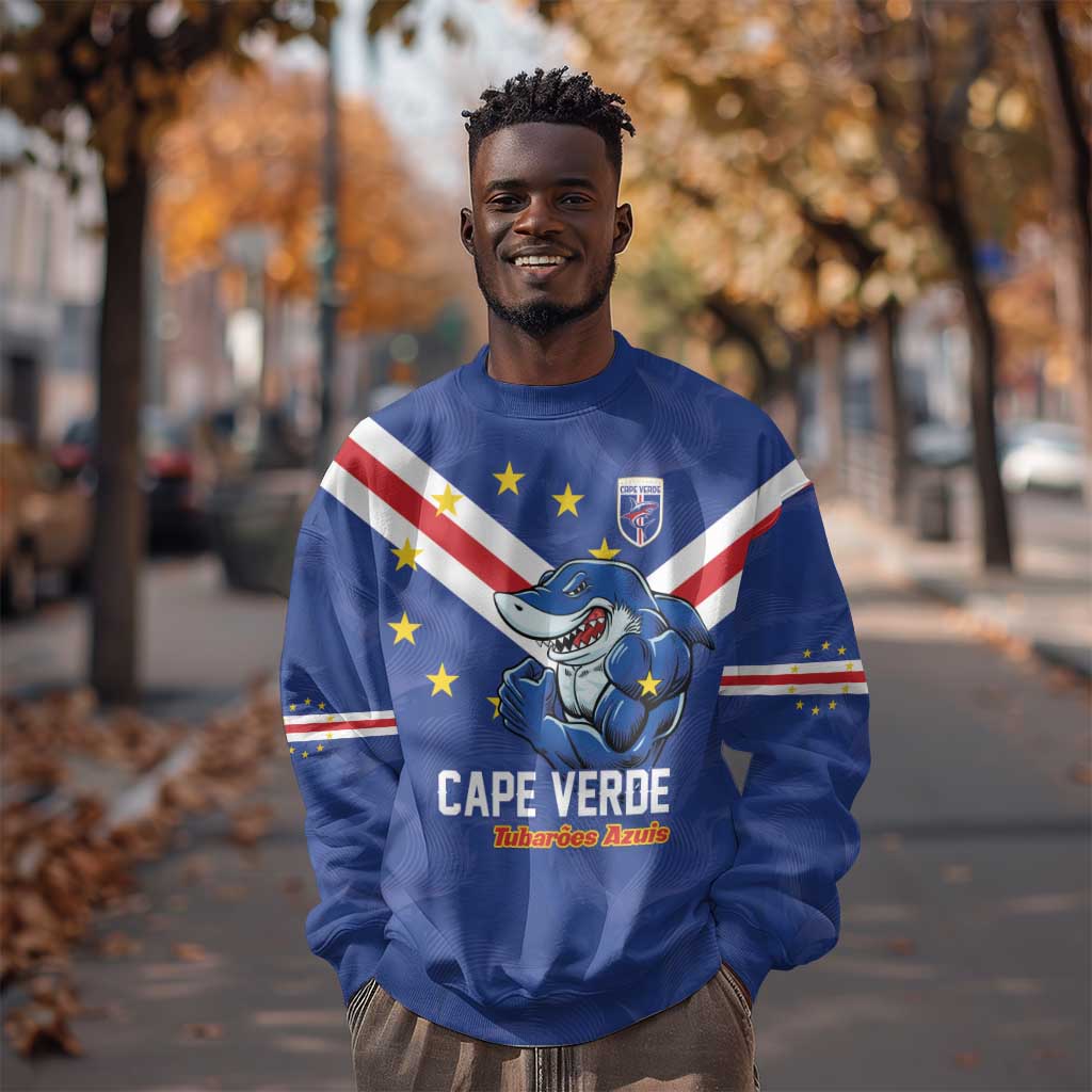 Custom Cape Verde Football Sweatshirt Tubaroes Azuis Make History - African Pride