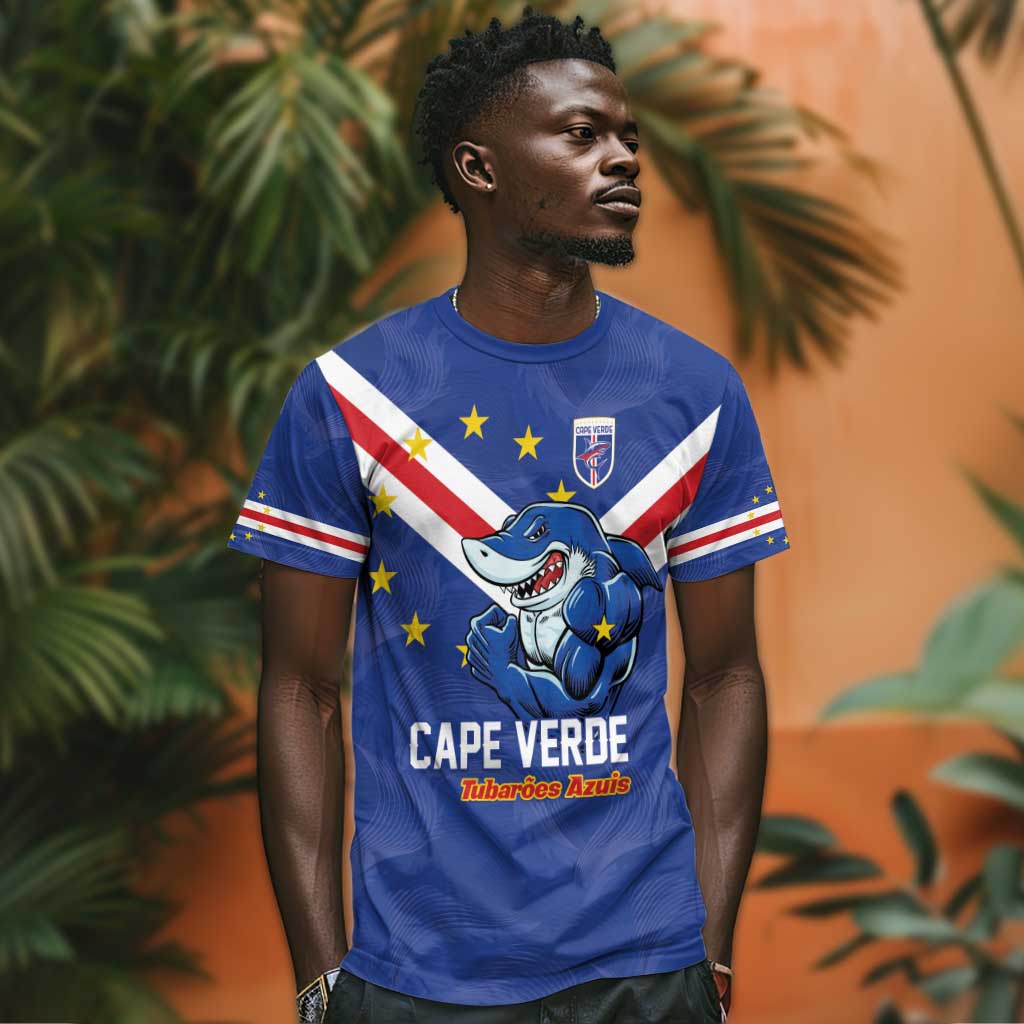 Custom Cape Verde Football T shirt Tubaroes Azuis Make History - African Pride