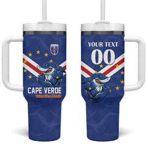 Custom Cape Verde Football Tumbler With Handle Tubaroes Azuis Make History - African Pride