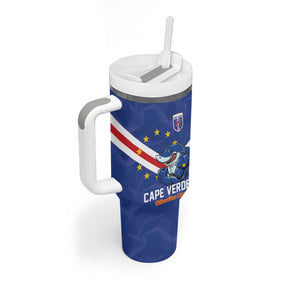 Custom Cape Verde Football Tumbler With Handle Tubaroes Azuis Make History - African Pride