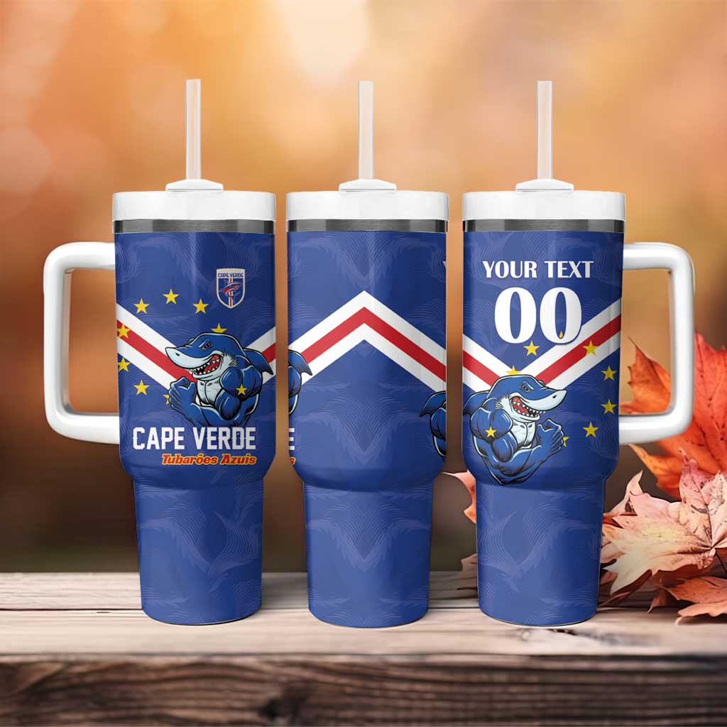 Custom Cape Verde Football Tumbler With Handle Tubaroes Azuis Make History - African Pride