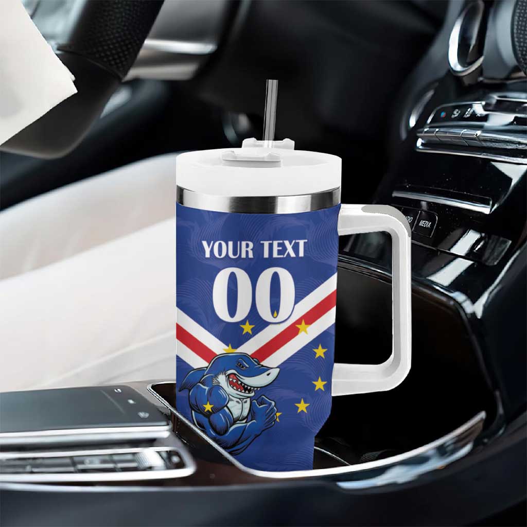 Custom Cape Verde Football Tumbler With Handle Tubaroes Azuis Make History - African Pride