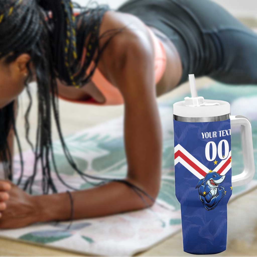 Custom Cape Verde Football Tumbler With Handle Tubaroes Azuis Make History - African Pride