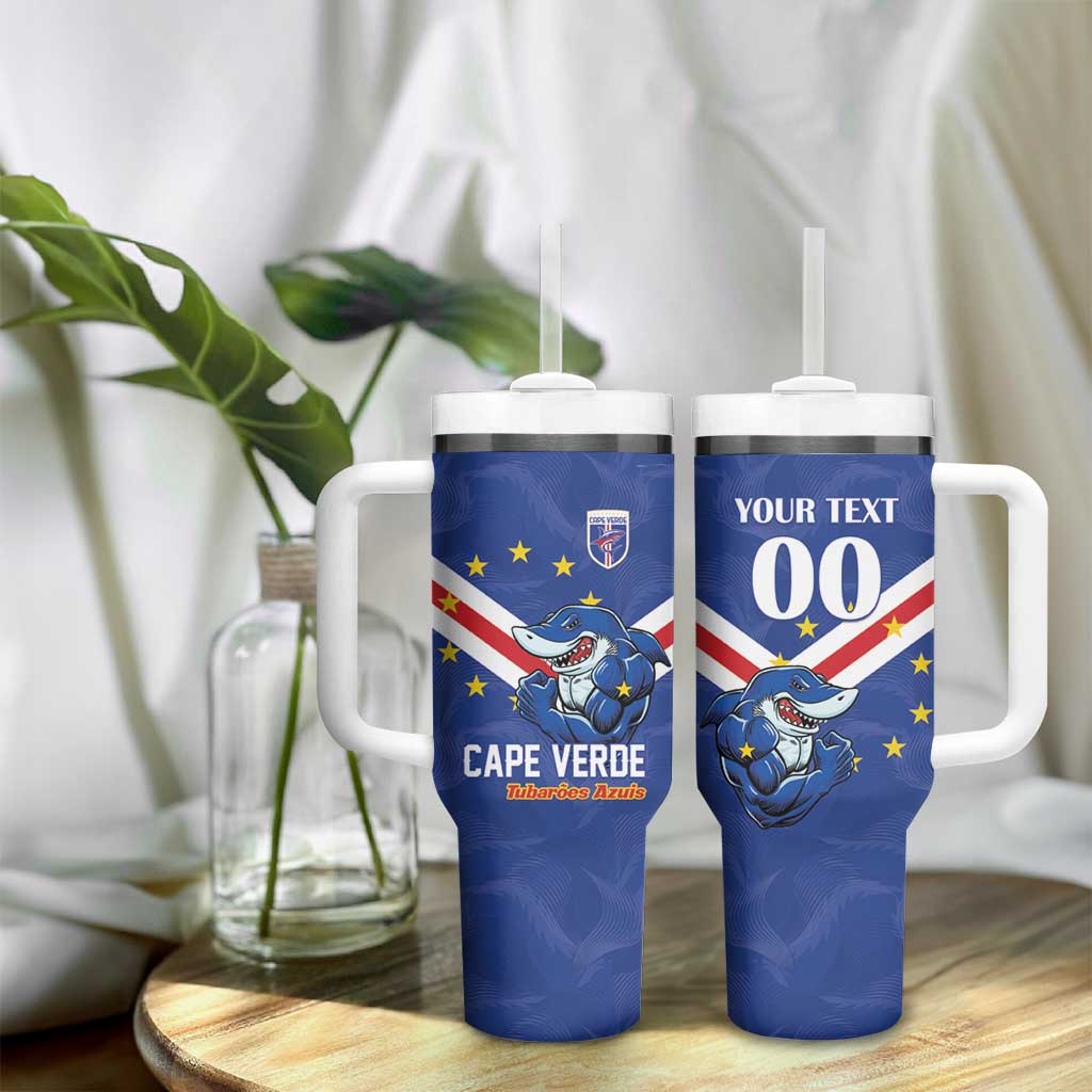 Custom Cape Verde Football Tumbler With Handle Tubaroes Azuis Make History - African Pride