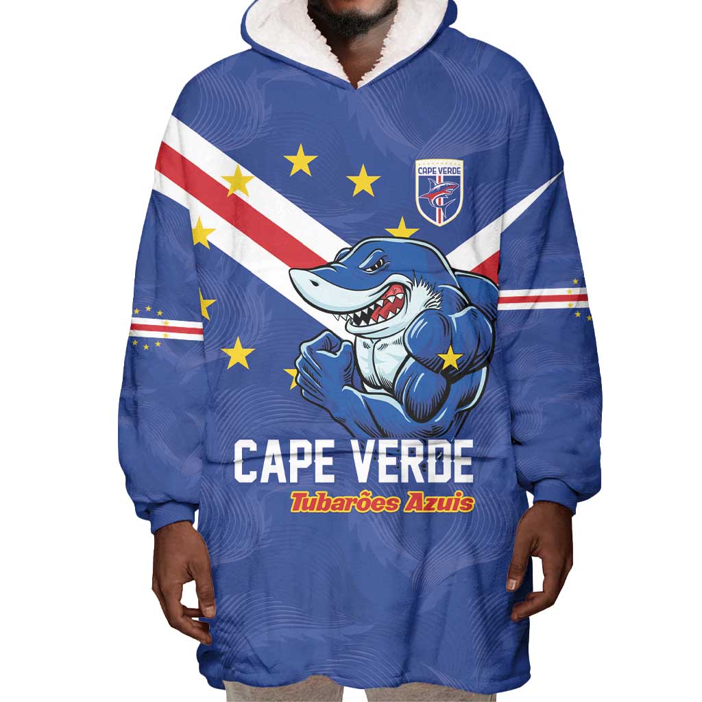 Custom Cape Verde Football Wearable Blanket Hoodie Tubaroes Azuis Make History - African Pride