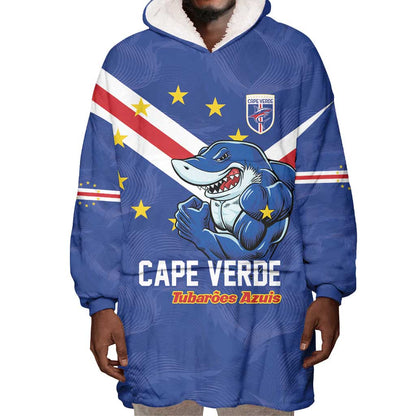 Custom Cape Verde Football Wearable Blanket Hoodie Tubaroes Azuis Make History - African Pride