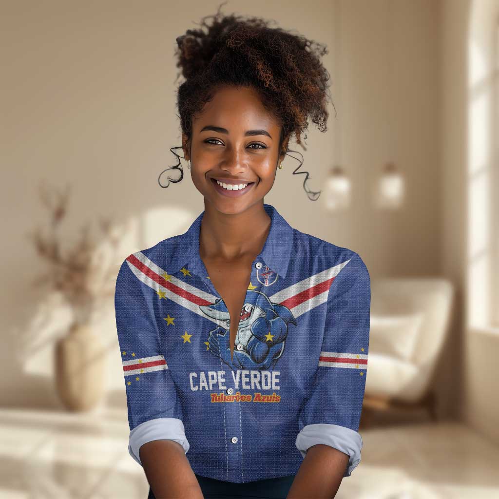Custom Cape Verde Football Women Casual Shirt Tubaroes Azuis Make History - African Pride
