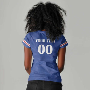 Custom Cape Verde Football Women V-Neck T-Shirt Tubaroes Azuis Make History - African Pride