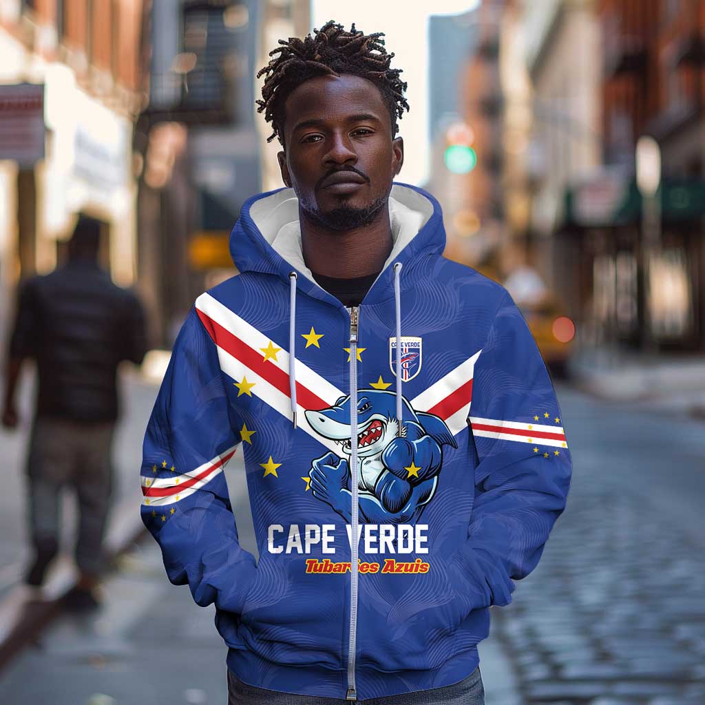 Custom Cape Verde Football Zip Hoodie Tubaroes Azuis Make History - African Pride
