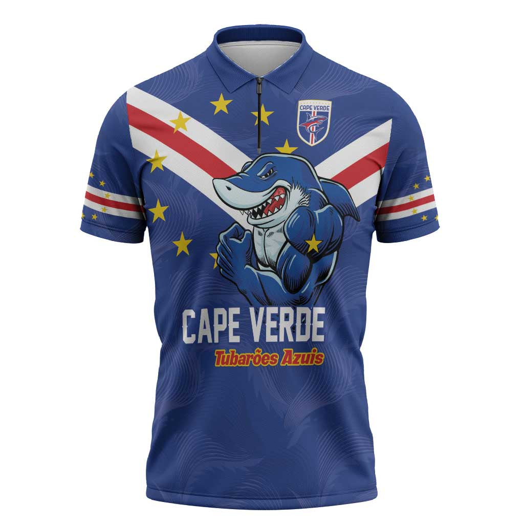 Custom Cape Verde Football Zipper Polo Shirt Tubaroes Azuis Make History
