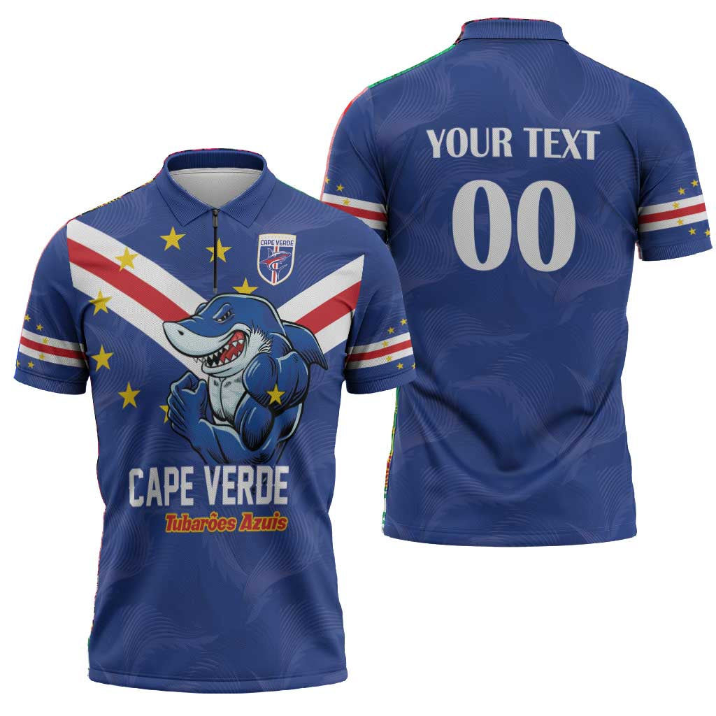 Custom Cape Verde Football Zipper Polo Shirt Tubaroes Azuis Make History