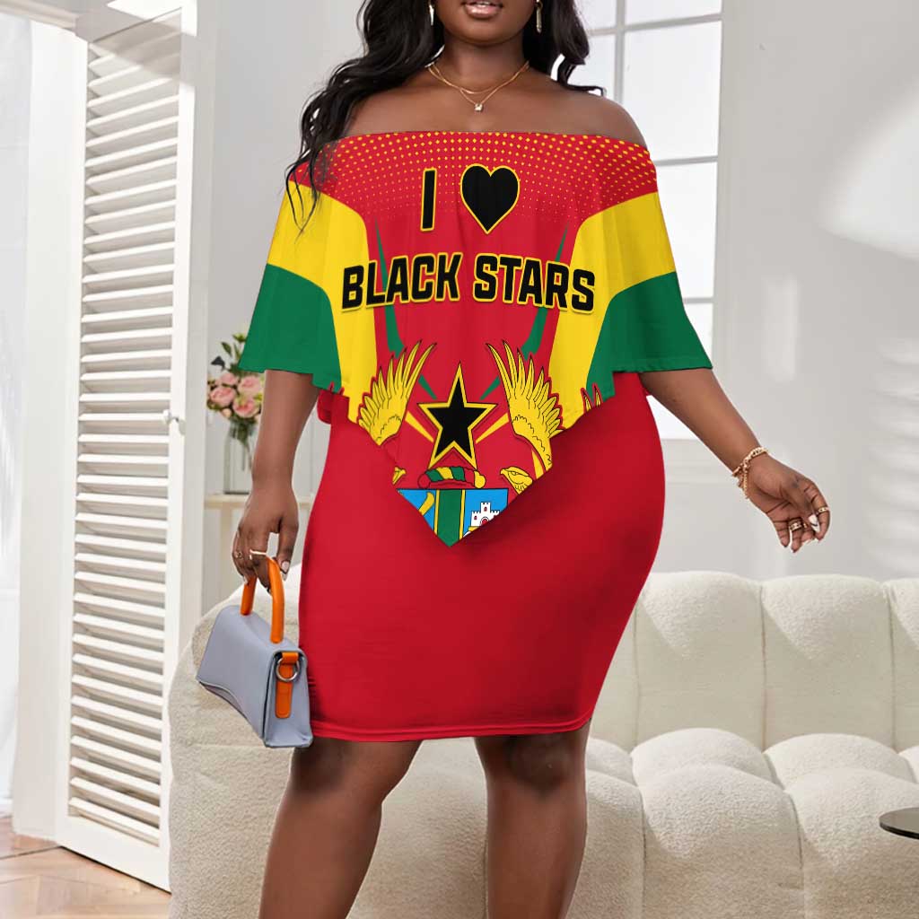 Support the Black Stars - Ghana Football Off Shoulder Short Dress LT01