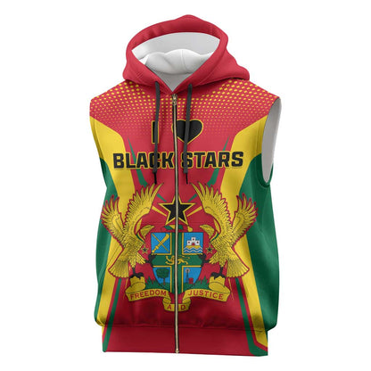 Support the Black Stars - Ghana Football Sleeveless Zip Hoodie - African Pride