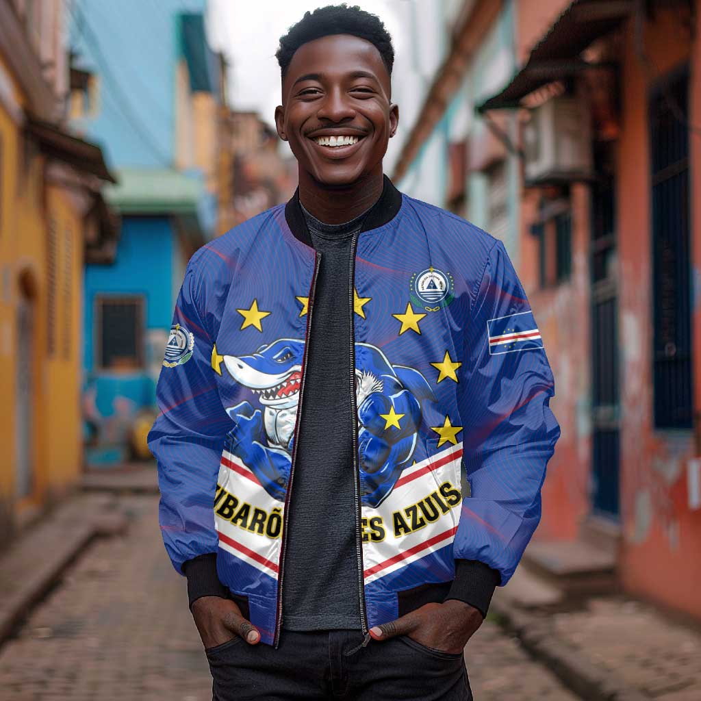 Support the Tubaroes Azuis - Cape Verde Football Sleeve Zip Bomber Jacket