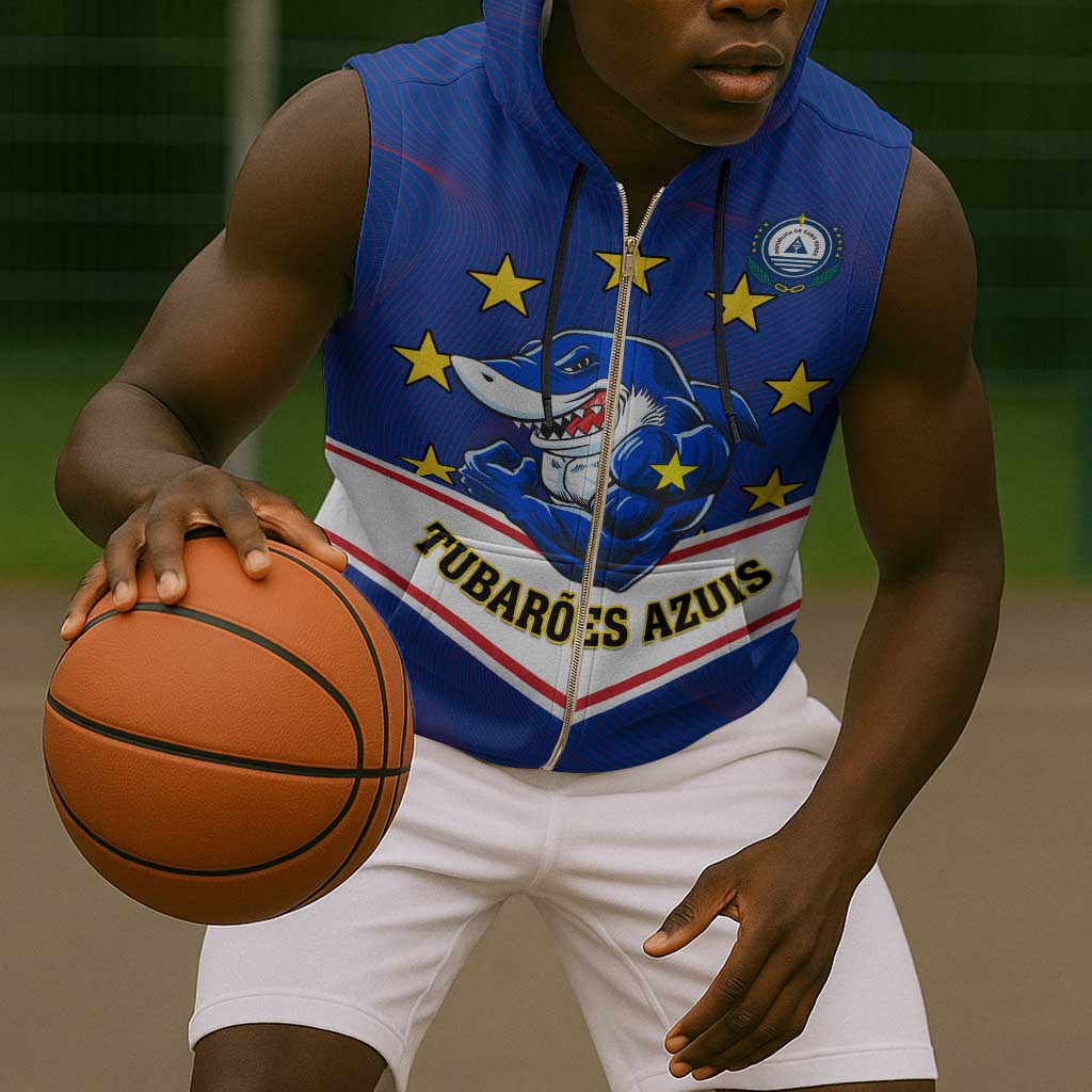 Support the Tubaroes Azuis - Cape Verde Football Sleeveless Zip Hoodie - African Pride