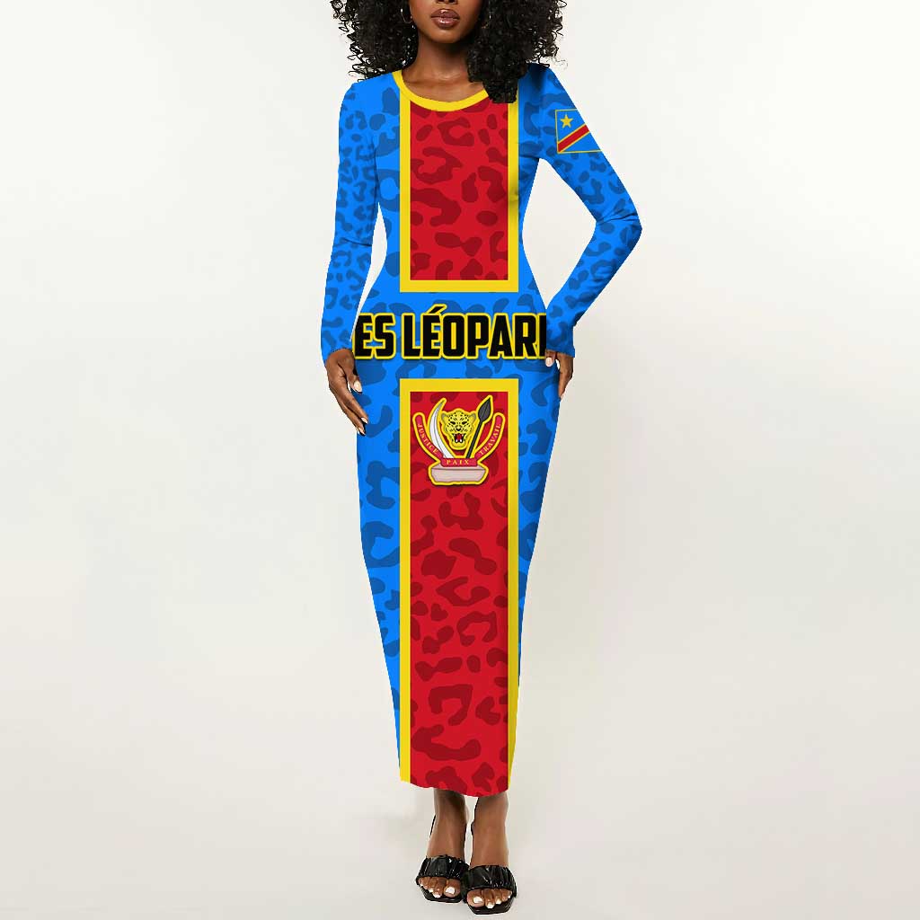 Support Les Leopards - DR Congo Football Long Sleeve Bodycon Dress LT01