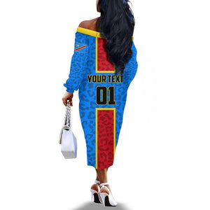 Support Les Leopards - DR Congo Football Off The Shoulder Long Sleeve Dress