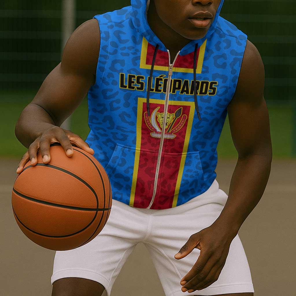 Support Les Leopards - DR Congo Football Sleeveless Zip Hoodie - African Pride