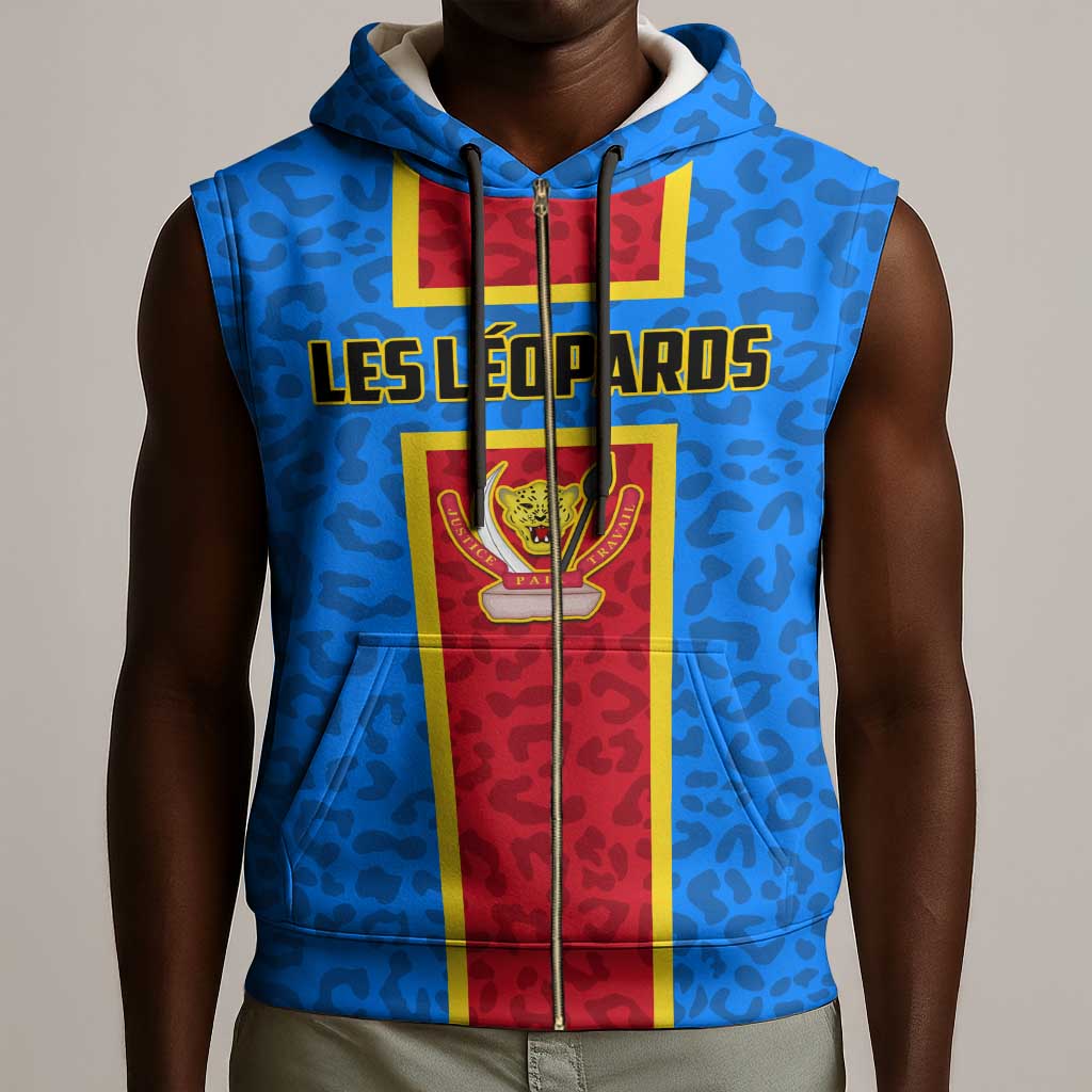 Support Les Leopards - DR Congo Football Sleeveless Zip Hoodie - African Pride