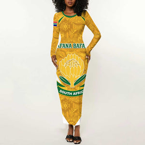 Support Bafana Bafana - South Africa Soccer Long Sleeve Bodycon Dress LT01