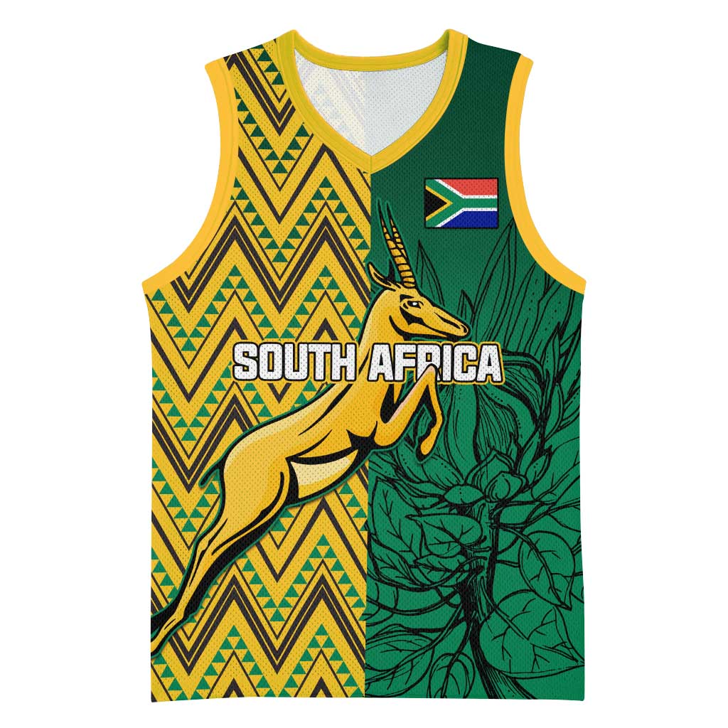 Personalized South Africa Basketball Jersey with Springbok and Proteas African Pattern - African Pride