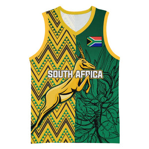 Personalized South Africa Basketball Jersey with Springbok and Proteas African Pattern - African Pride