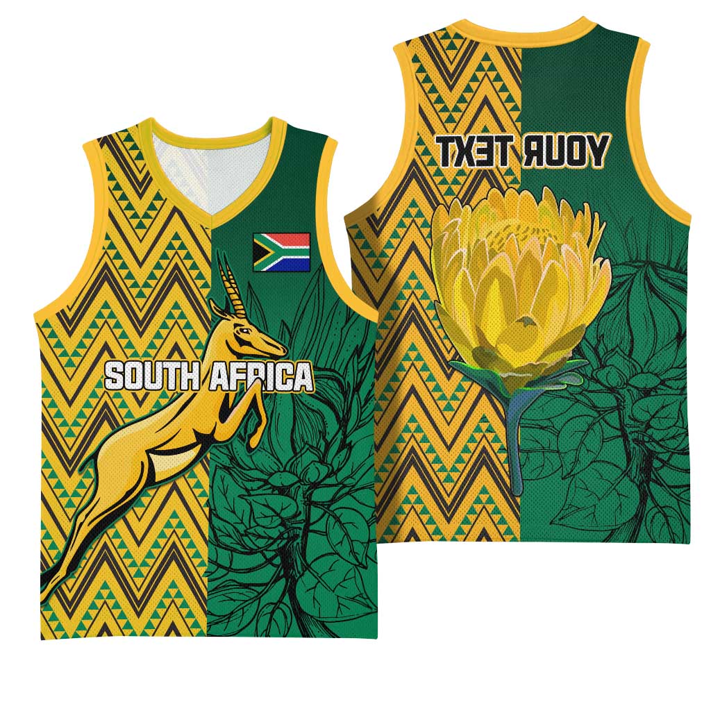Personalized South Africa Basketball Jersey with Springbok and Proteas African Pattern - African Pride