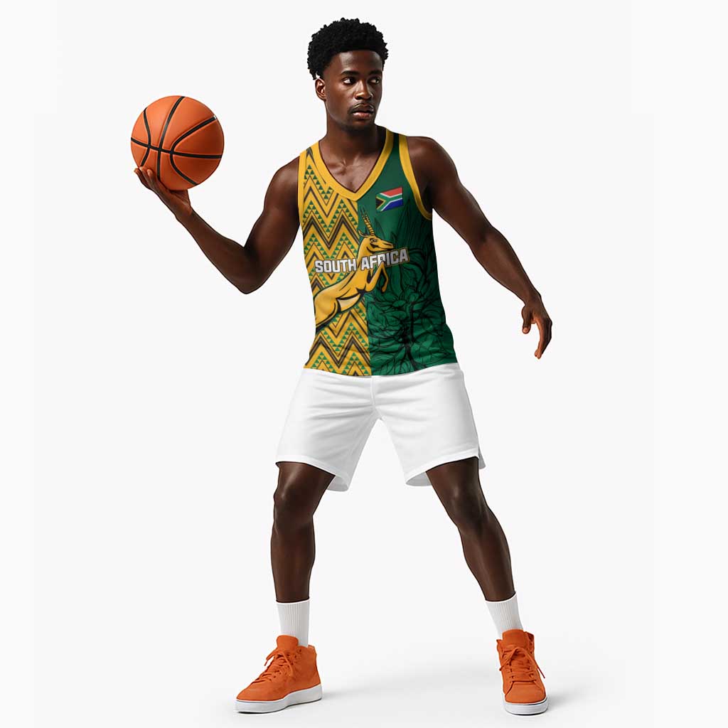 Personalized South Africa Basketball Jersey with Springbok and Proteas African Pattern - African Pride