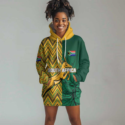 Personalized South Africa Hoodie Dress with Springbok and Proteas African Pattern
