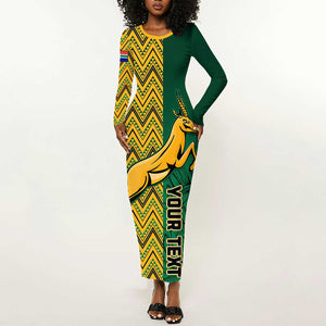 Personalized South Africa Long Sleeve Bodycon Dress with Springbok and Proteas African Pattern LT01