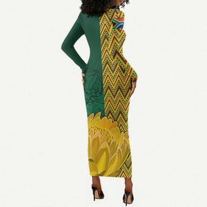 Personalized South Africa Long Sleeve Bodycon Dress with Springbok and Proteas African Pattern LT01
