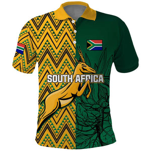 Personalized South Africa Polo Shirt with Springbok and Proteas African Pattern
