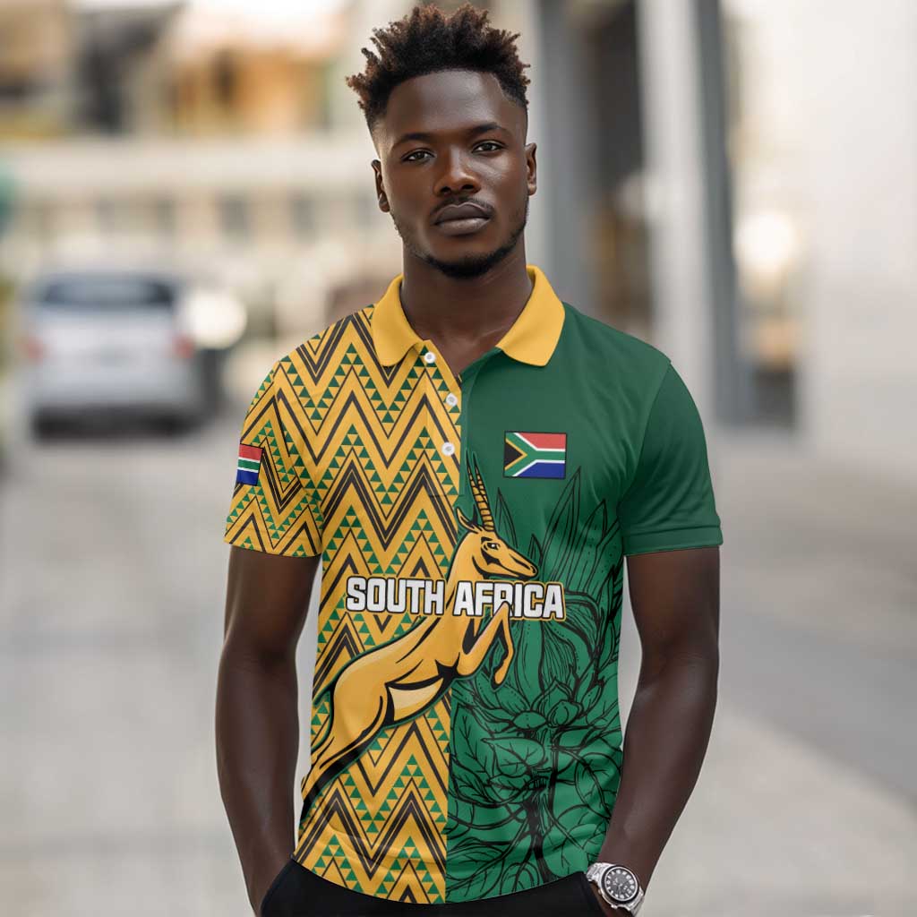 Personalized South Africa Polo Shirt with Springbok and Proteas African Pattern
