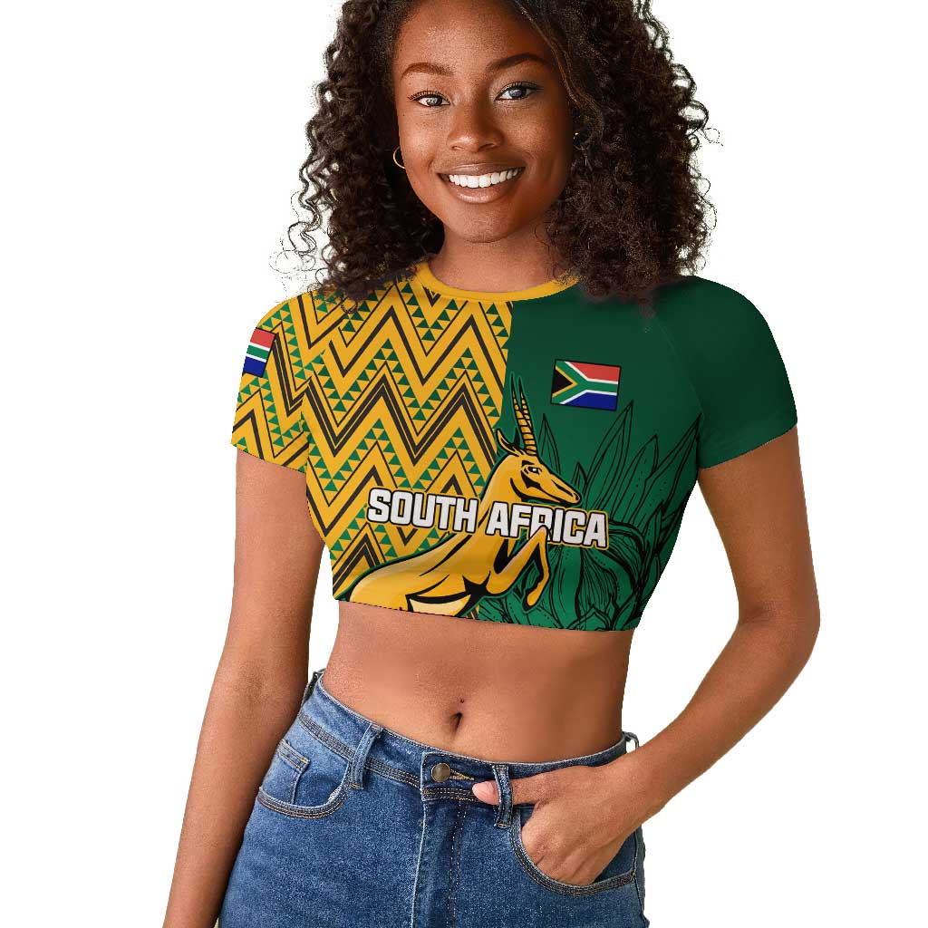 Personalized South Africa Raglan Cropped T shirt with Springbok and Proteas African Pattern