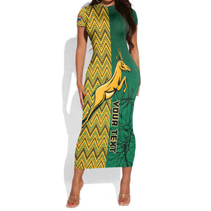 Personalized South Africa Short Sleeve Bodycon Dress with Springbok and Proteas African Pattern LT01