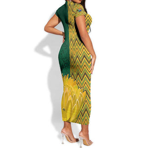 Personalized South Africa Short Sleeve Bodycon Dress with Springbok and Proteas African Pattern LT01