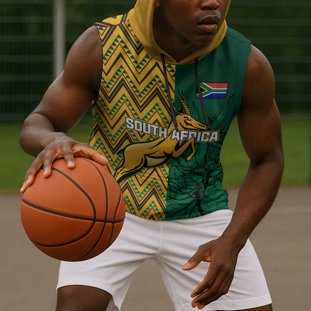 Personalized South Africa Sleeveless Hoodie with Springbok and Proteas African Pattern - African Pride