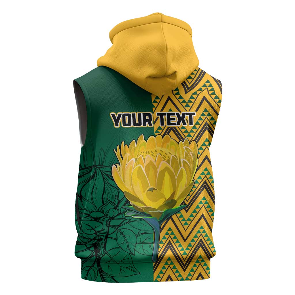 Personalized South Africa Sleeveless Zip Hoodie with Springbok and Proteas African Pattern - African Pride