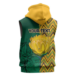 Personalized South Africa Sleeveless Zip Hoodie with Springbok and Proteas African Pattern - African Pride