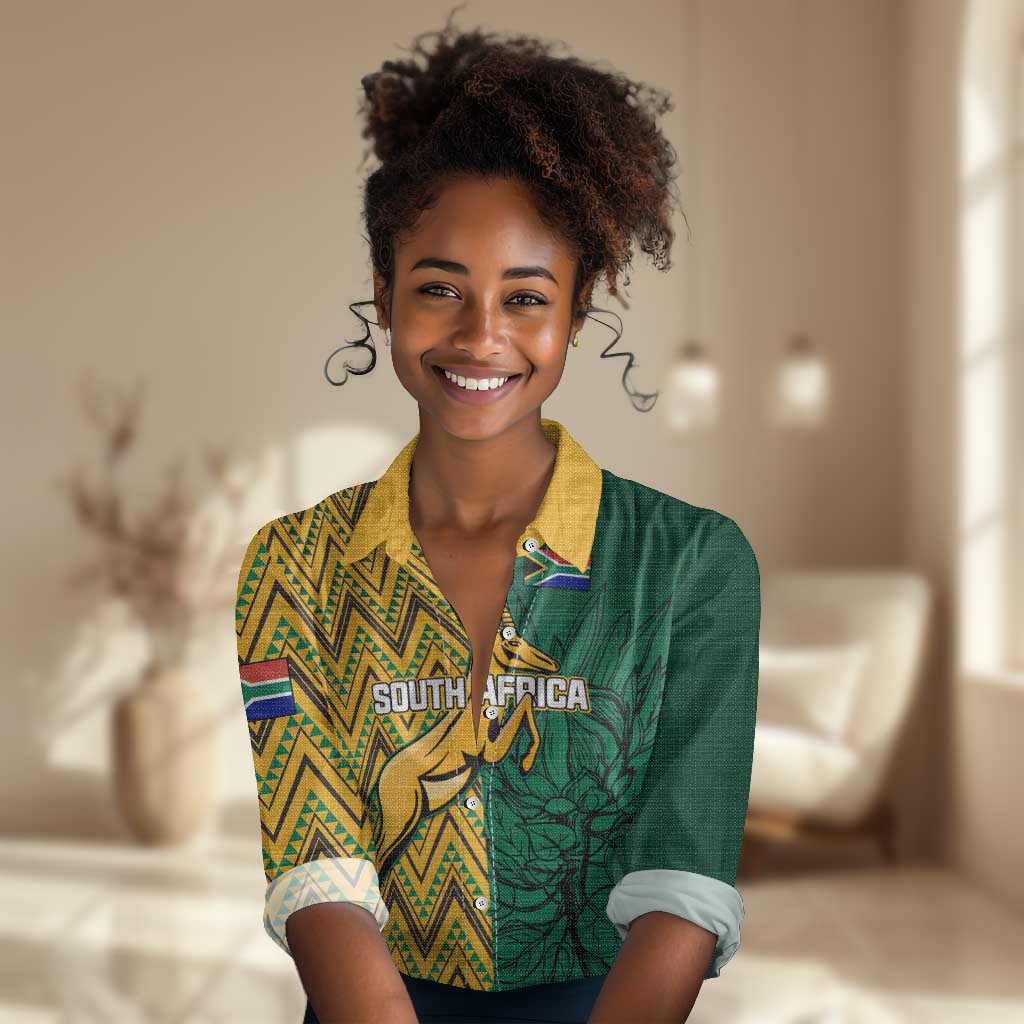Personalized South Africa Women Casual Shirt with Springbok and Proteas African Pattern LT01