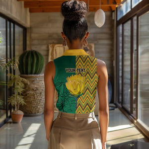 Personalized South Africa Women Sleeveless Polo Shirt with Springbok and Proteas African Pattern