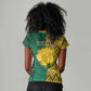 Personalized South Africa Women V-Neck T-Shirt with Springbok and Proteas African Pattern