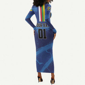 Custom Central African Republic Football Long Sleeve Bodycon Dress African Come On Les Fauves LT01